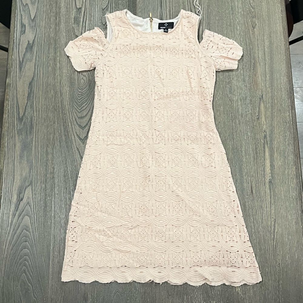 Ronni Nicole Dress Mini Cold Shoulder Lace Crewneck Cream Size 8